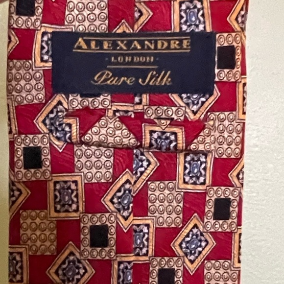 Alexandre London Pure Silk Tie - Red and Gold - Picture 2 of 6
